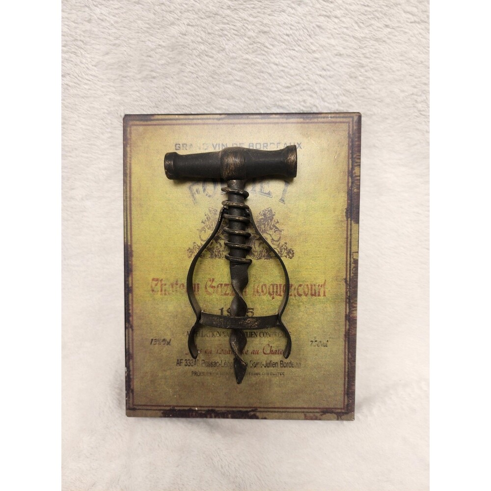 Vintage Corkscrew Green Hanging Wine Decor Rustic Metal 6x8 Inch